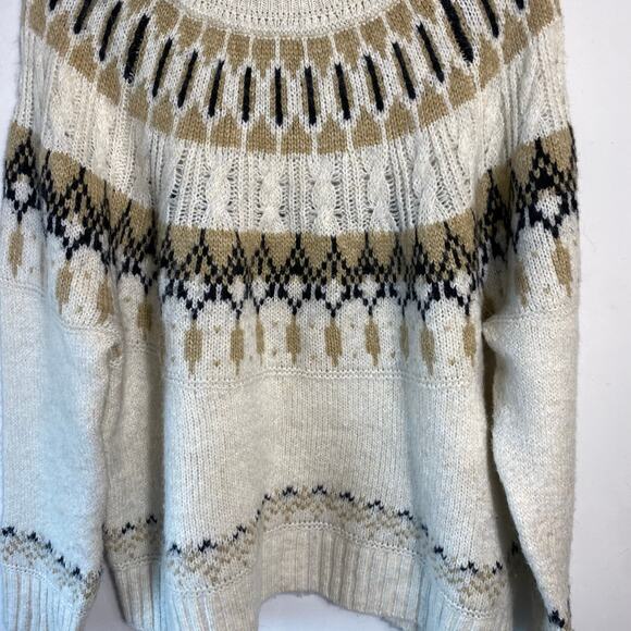 Chunky‎ Fair Isle Turtleneck Sweater 2X Nordic Knit Pullover Cream Cozy Winter - Picture 8 of 10